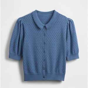 Gap Pointelle Puff-Sleeve 100% cotton Cropped Knit Cardigan - Medium